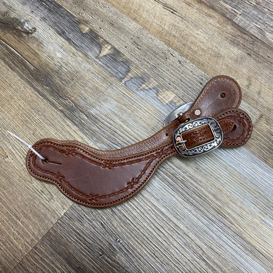Amish Crafted Spur Strap Barbed Wire Tooled Medium Brown Deep Contour