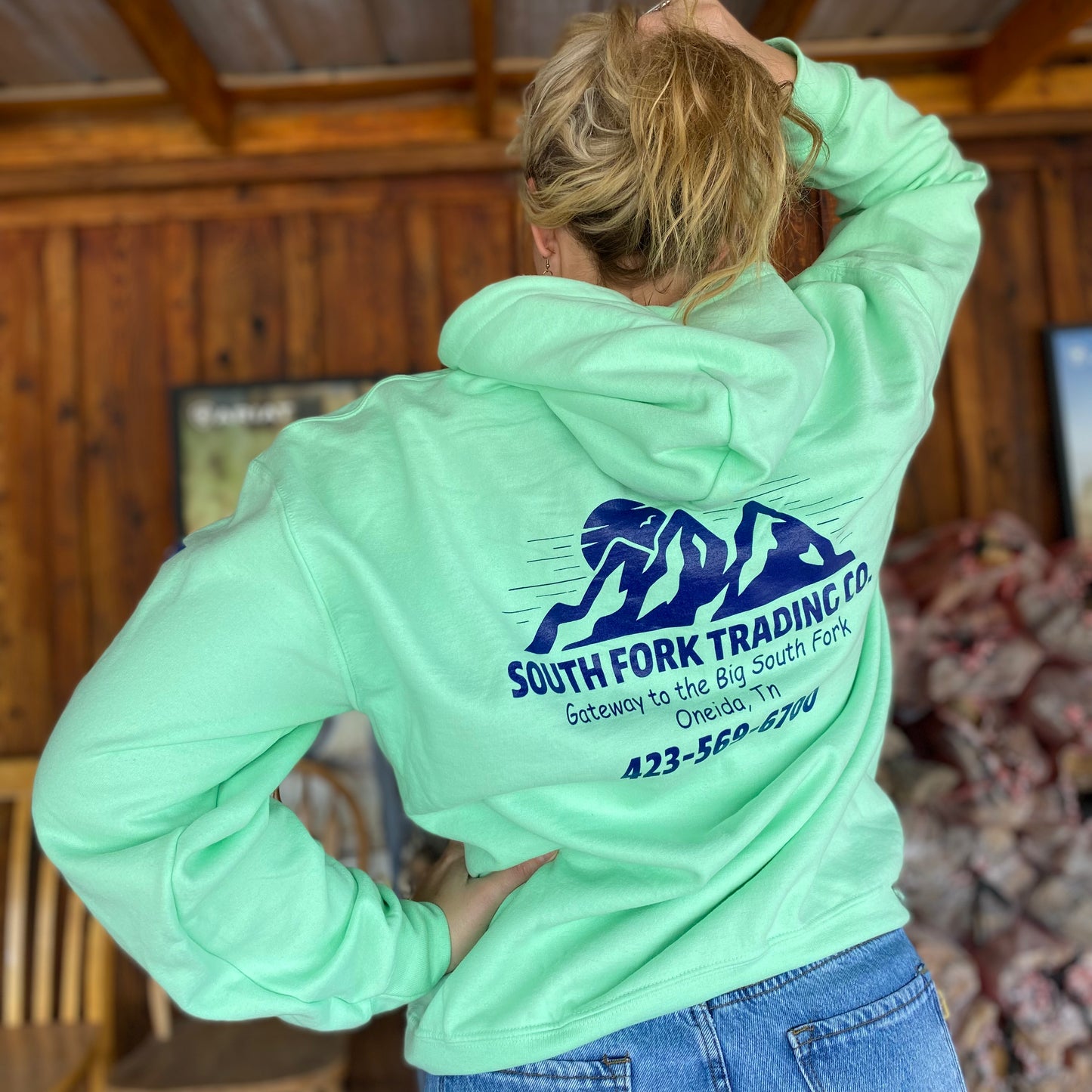 NEW Mint & Navy South Fork Trading Co - Adult Unisex Hoodie w/ Detailed Sleeve