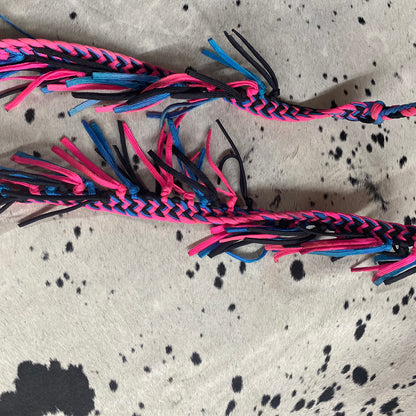 Fringe Power Cord Hand Braided Reins Pink, Black, & Blue