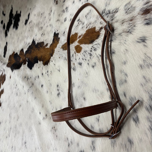 Amish Made Leather Noseband Cavison With Stainless Steel Hardware - Brown