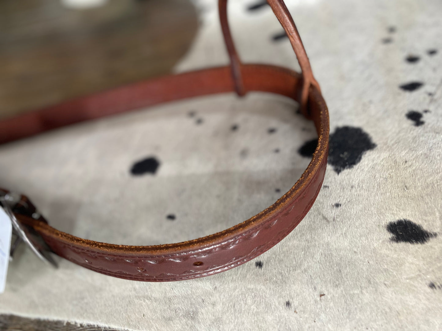 Amish Made Wavy Leaf Tooled Leather One-Ear Headstall - Brown