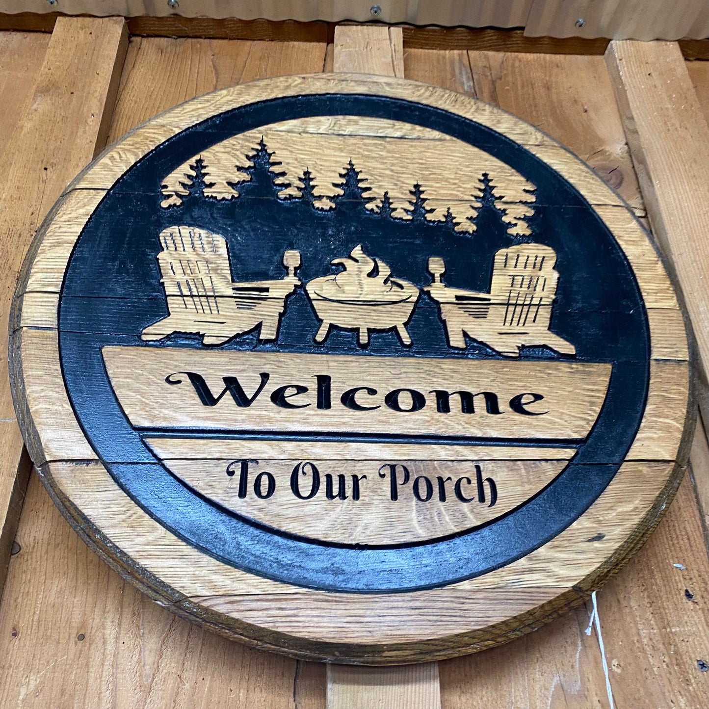 WELCOME To Our Porch Wooden Sign Crafted by Local Artist 21” Wide
