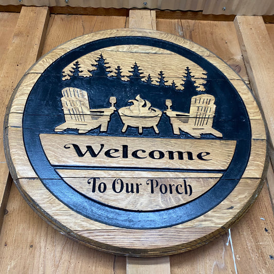 WELCOME To Our Porch Wooden Sign Crafted by Local Artist 21” Wide