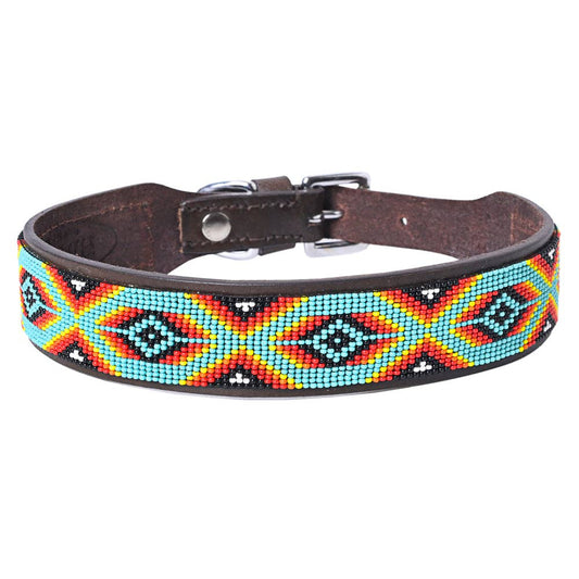 Hilason Western Style Heavy Duty Aztec Beaded American Leather Pet Dog Collar 16”