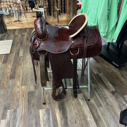 Lightly USED Buffalo Saddlery 16” Western Saddle w/ Rawhide Details & Basketweave Tooling