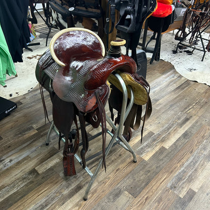 Lightly USED Buffalo Saddlery 16” Western Saddle w/ Rawhide Details & Basketweave Tooling