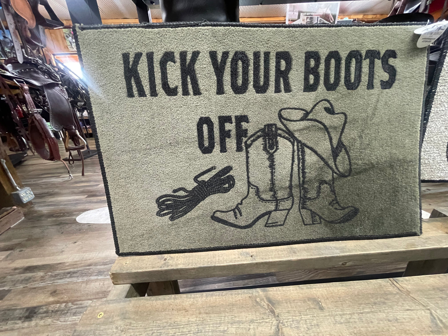 KICK YOUR BOOTS OFF Door Mat Rug 27” Long x 18” Wide Amish Crafted