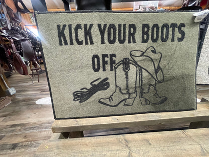 KICK YOUR BOOTS OFF Door Mat Rug 27” Long x 18” Wide Amish Crafted