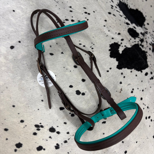 Biothane Bridle Brown / Teal w/ Brass Hardware