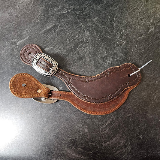 Amish Crafted Dark Brown Spur Strap Hand Tooled Barbed Wire Deep Contour