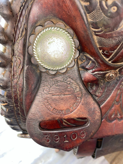 USED 15” Billy Royal 39109 Floral Tooling w/ Silver Detail Conchos Dark Oiled Western PleasureSaddle