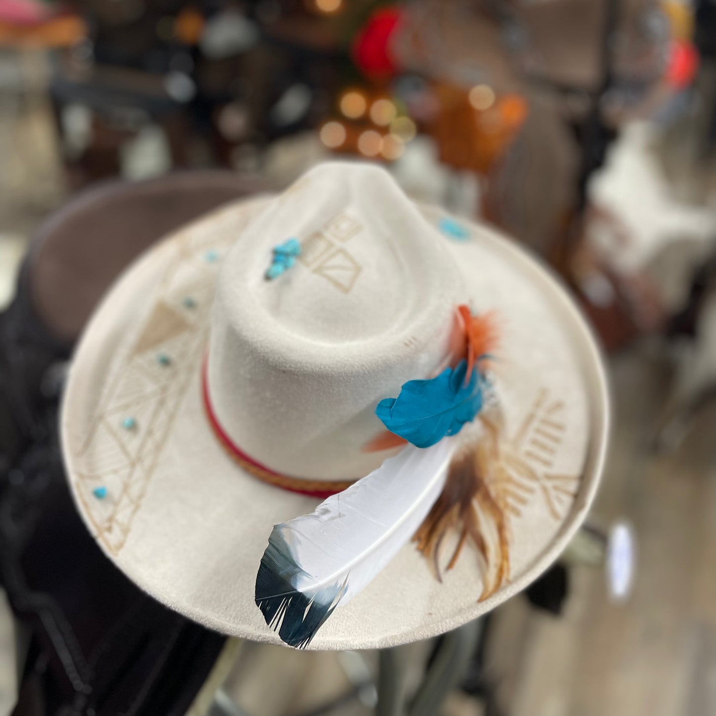 Thunder Byrd Cream Fedora Hat w/ Accessories Byrdie Mae’s Creation Size Large