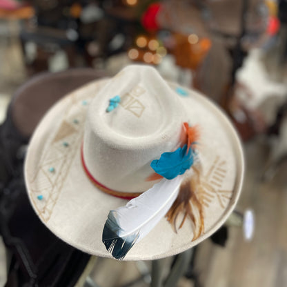 Thunder Byrd Cream Fedora Hat w/ Accessories Byrdie Mae’s Creation Size Large