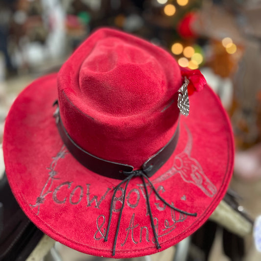 Cowboys & Angles Red Cowboy Hat w/ Accessories Byrdie Mae’s Creation
