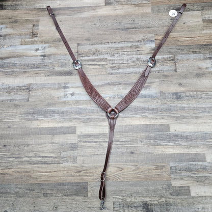 Schwartz Leather Western Straight Breast Collar - Diamond Tooled Brown w/ PREMIUM Black inlay Silver Hardware