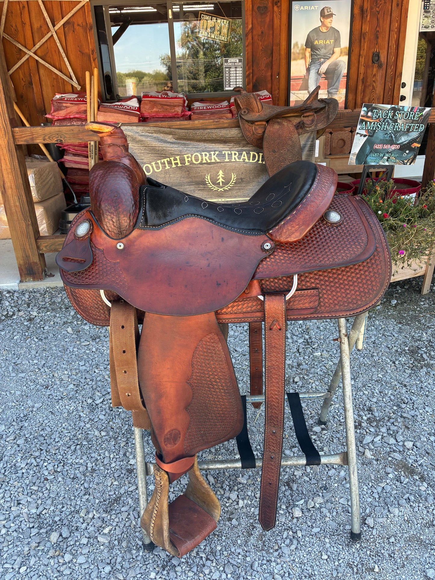 Used Circle Y Roper 15” Saddle W/ Extra Wide Rawhide Stirrups