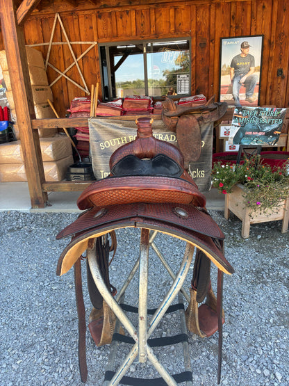 Used Circle Y Roper 15” Saddle W/ Extra Wide Rawhide Stirrups