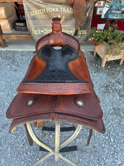 Used Circle Y Roper 15” Saddle W/ Extra Wide Rawhide Stirrups