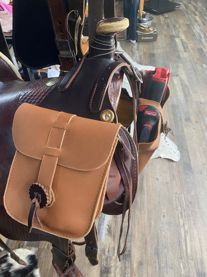 Small Chain Saw Horn Bags w/ Adjustable Straps & Flap Bag Amish Crafted High Quality Leather & Stainless Steel Hardware