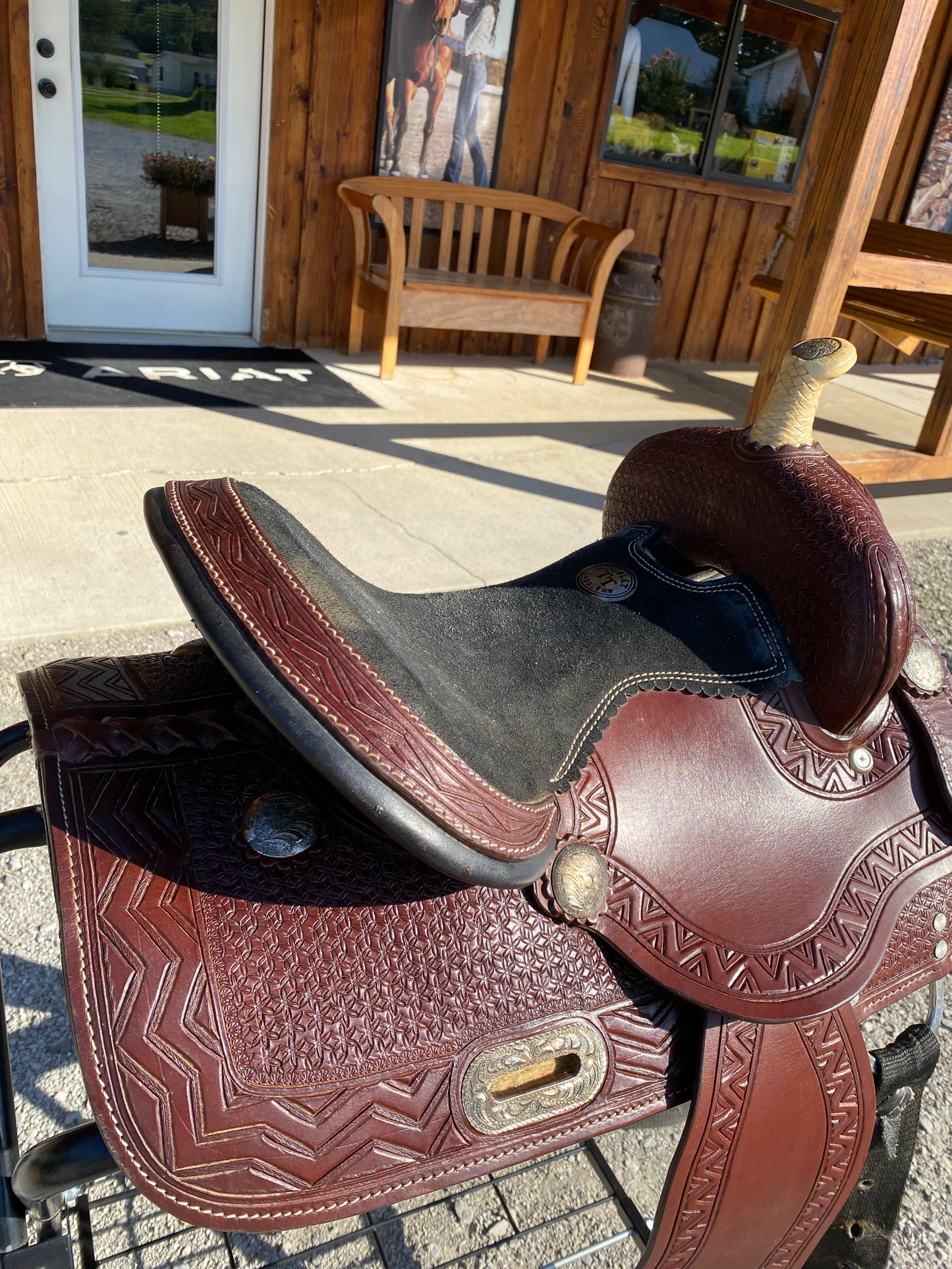 Used 12” Western Saddle Tooled, Aztec w/ Suede Seat DOUBLE T SADDLERY