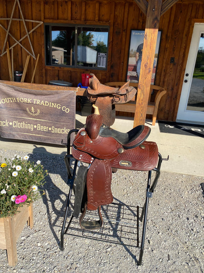 Used 12” Western Saddle Tooled, Aztec w/ Suede Seat DOUBLE T SADDLERY