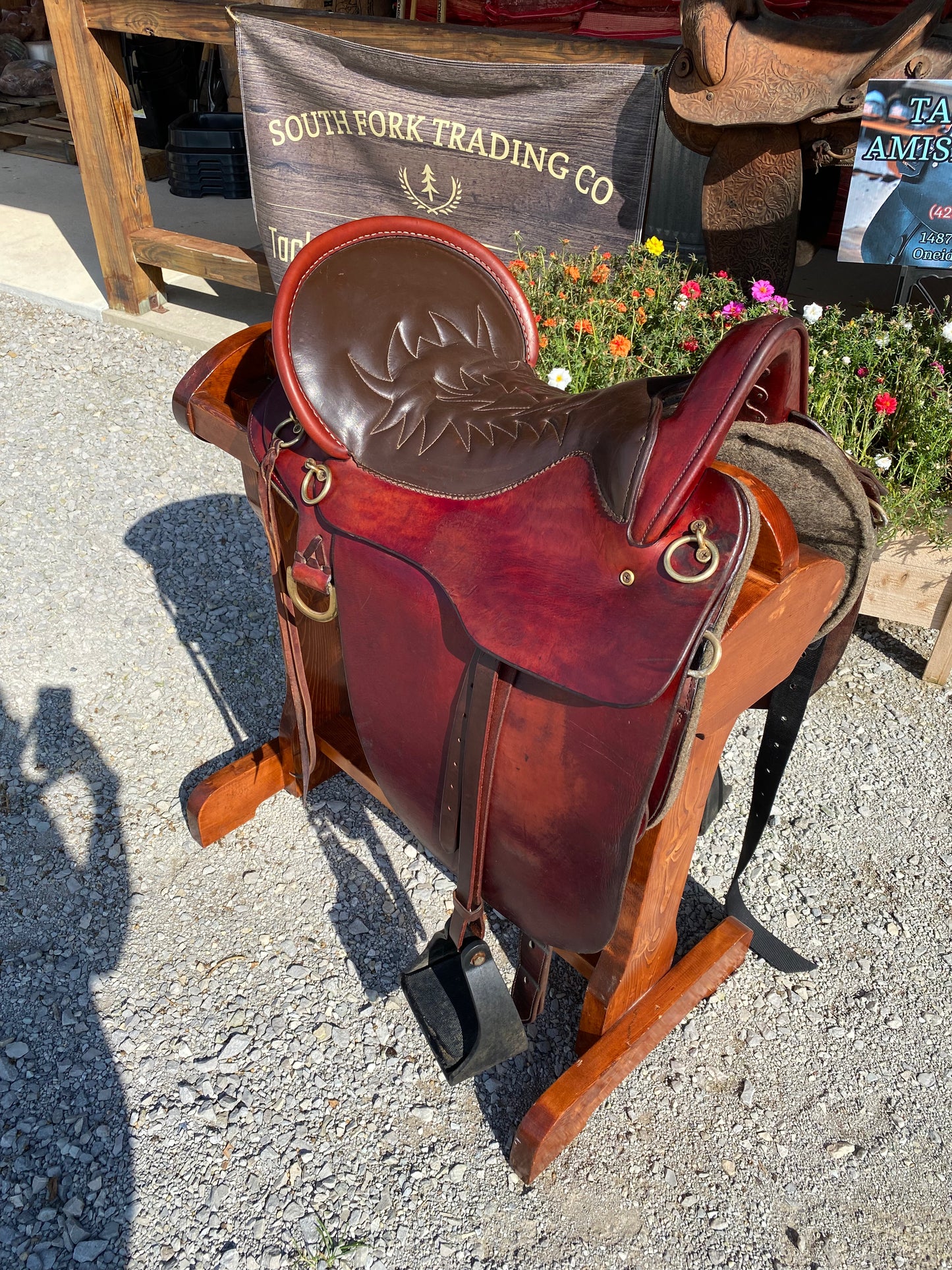 Pre Loved Tucker Equitation Endurance Saddle 16.5” Western Rigging & English Stirrup Leathers & Brass Hardware