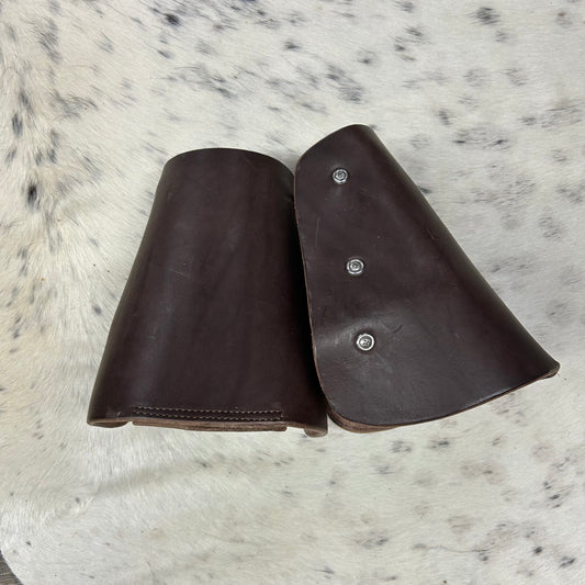 Classic Chocolate Brown Leather Wrapped Western Covered Tapaderos Plastic Stirrups