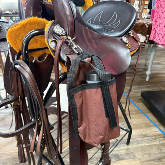 Brown Saddle Bag Drink Holder w/ Water Bottle