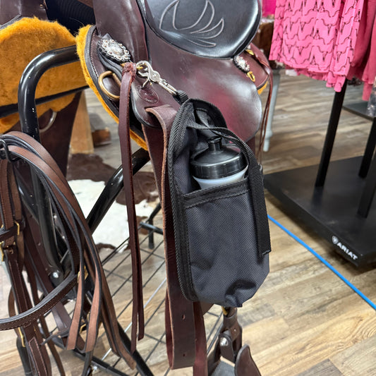 Black Saddle Bag Drink Holder w/ Water Bottle Snap On