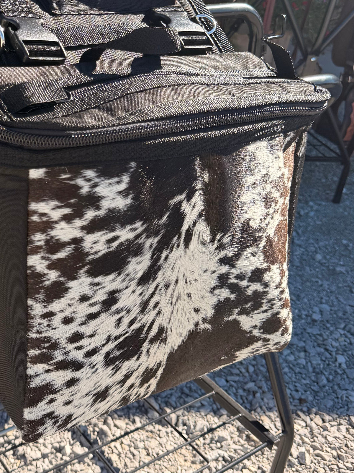 The Spotted Bull Amish Made Black Real COWHIDE Detachable Saddle Bags
