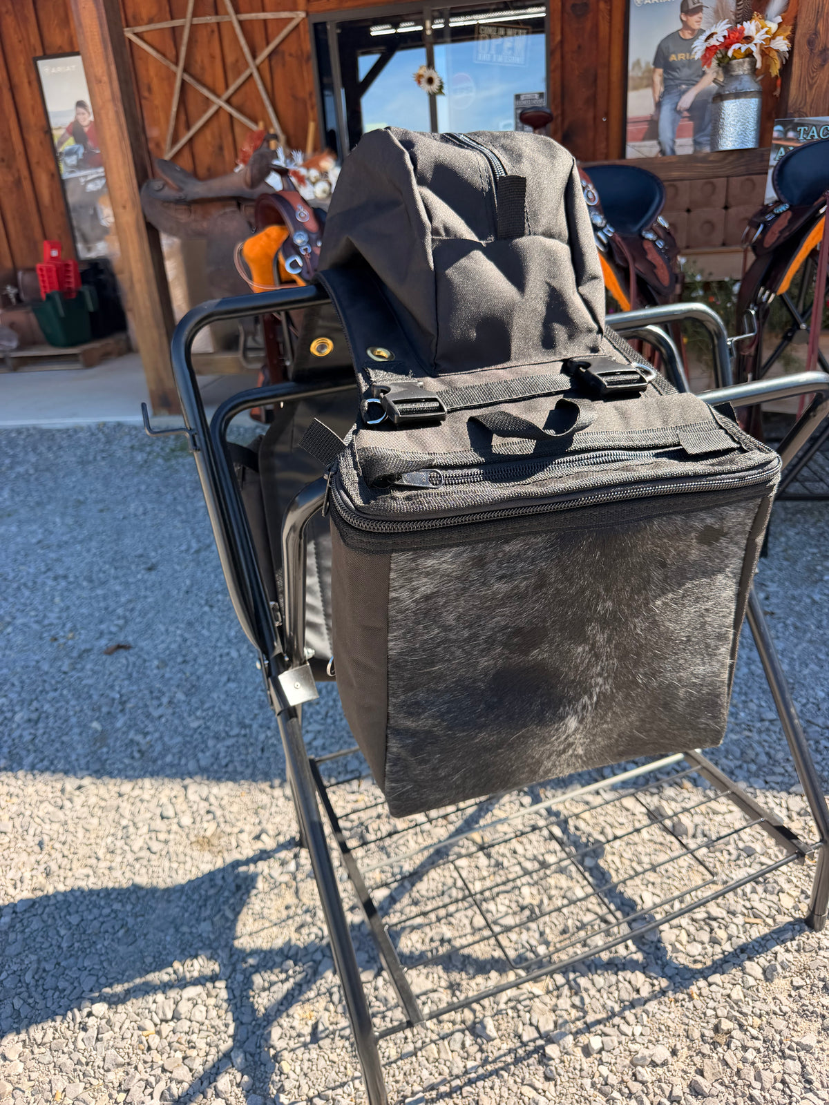 The Gray Smoke Amish Made Black Real COWHIDE Detachable Saddle Bags