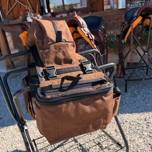 NEW DELUX Amish Made Chocolate Brown Detachable Saddle Bags W/ 2 Cup Holders & 4 Extra Pockets with Velcro