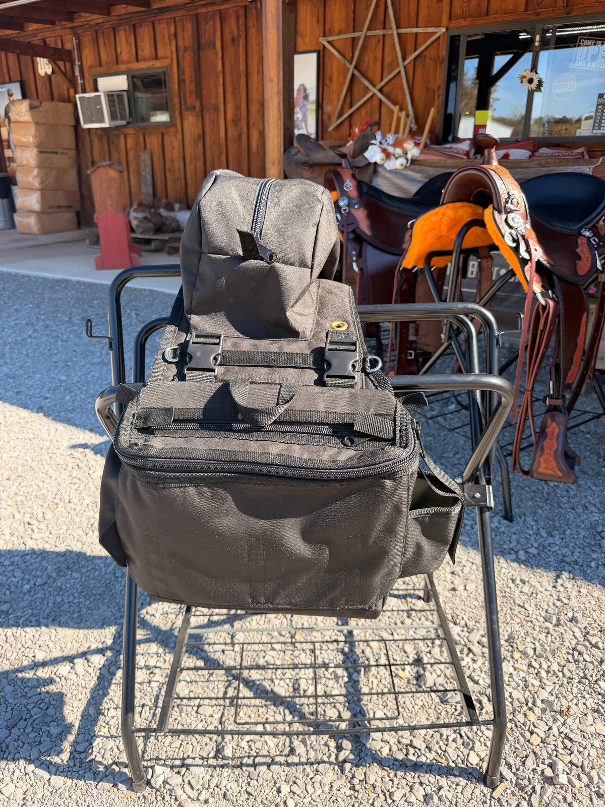 NEW DELUX Amish Made Black As Night Detachable Saddle Bags W/ 2 Cup Holders & 2 Extra Pockets with Velcro