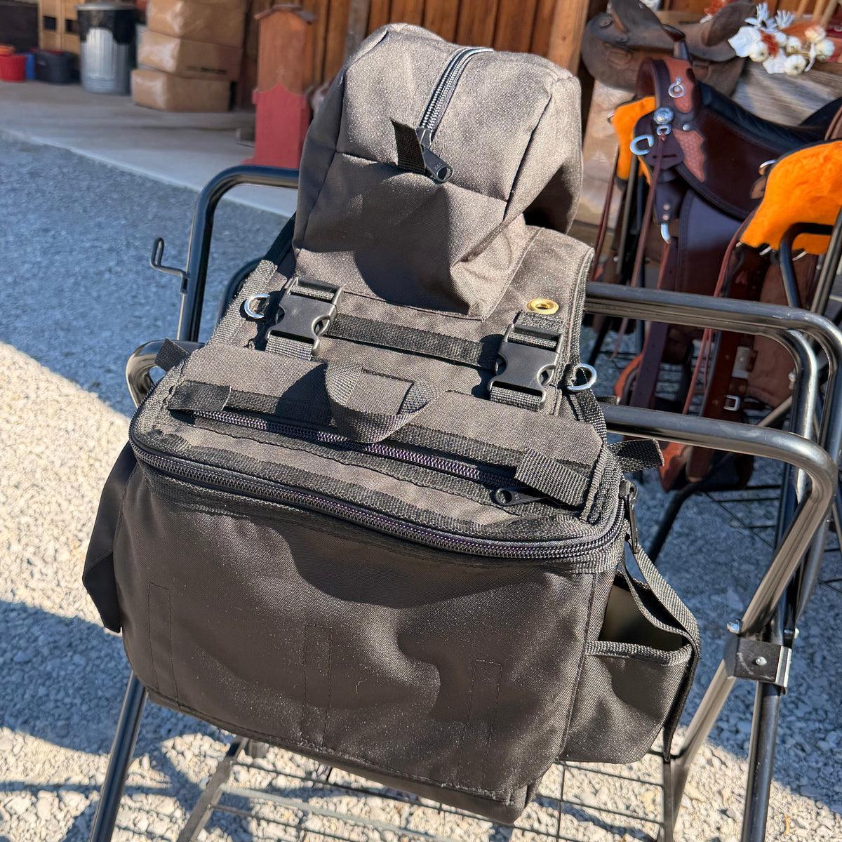 NEW DELUX Amish Made Black As Night Detachable Saddle Bags W/ 2 Cup Holders & 2 Extra Pockets with Velcro