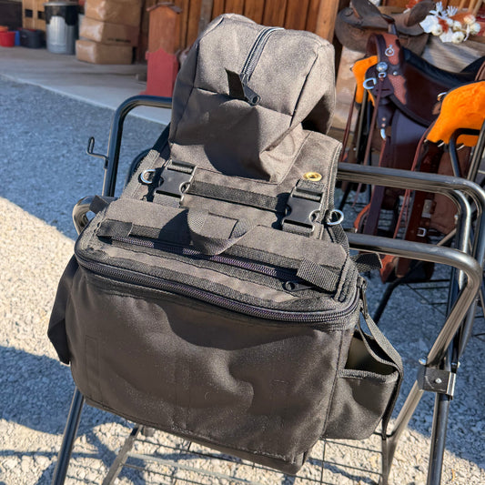 NEW DELUX Amish Made Black As Night Detachable Saddle Bags W/ 2 Cup Holders & 2 Extra Pockets with Velcro