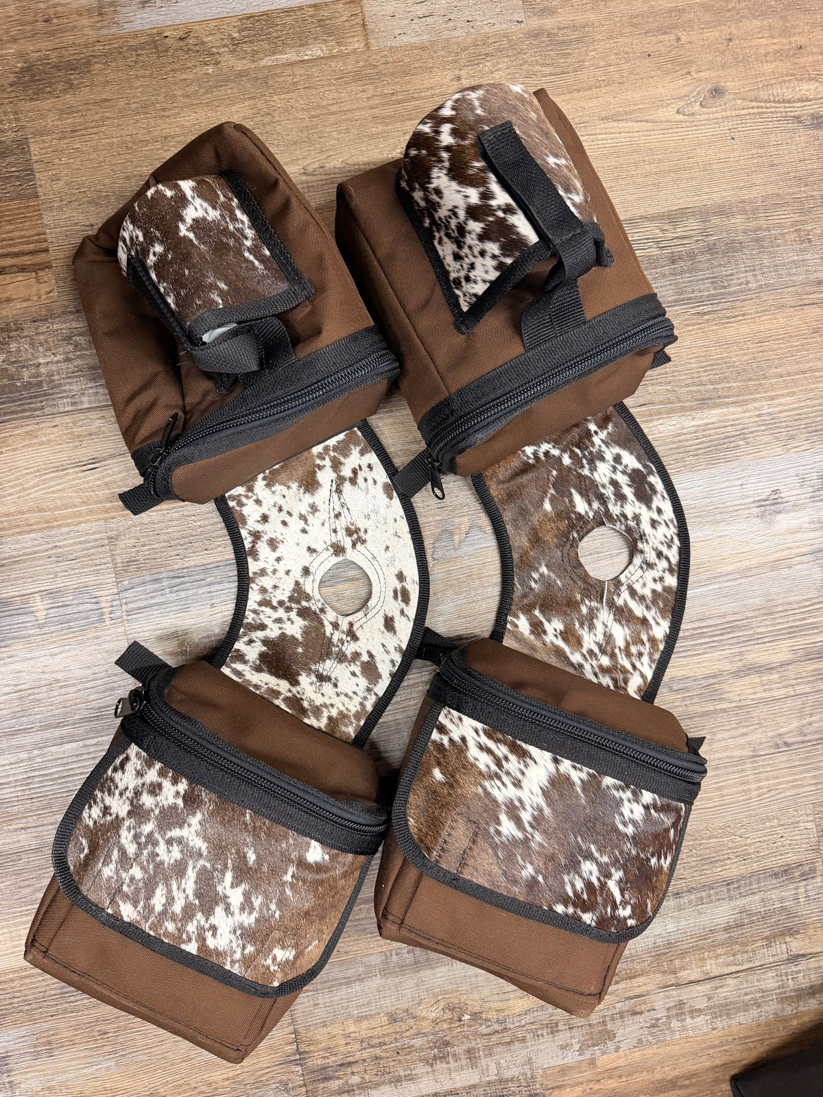 The UNTAMED COWHIDE COLLECTION Amish Made Chocolate Brown Saddle Horn Bags w/ Drink Holder