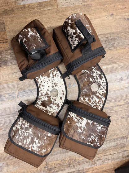 The UNTAMED COWHIDE COLLECTION Amish Made Chocolate Brown Saddle Horn Bags w/ Drink Holder