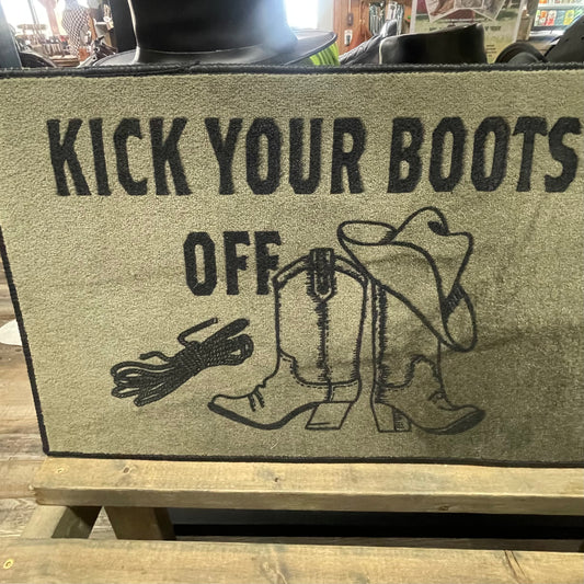 KICK YOUR BOOTS OFF Door Mat Rug 27” Long x 18” Wide Amish Crafted 