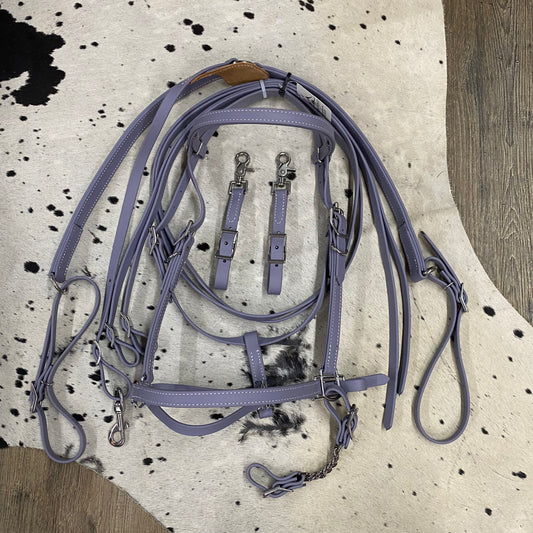 Lavender Gray Beta HALTER Bridle w/ Nose Band, Reins, Curb Chain & Matching 3 Point Breast Collar Amish Crafted