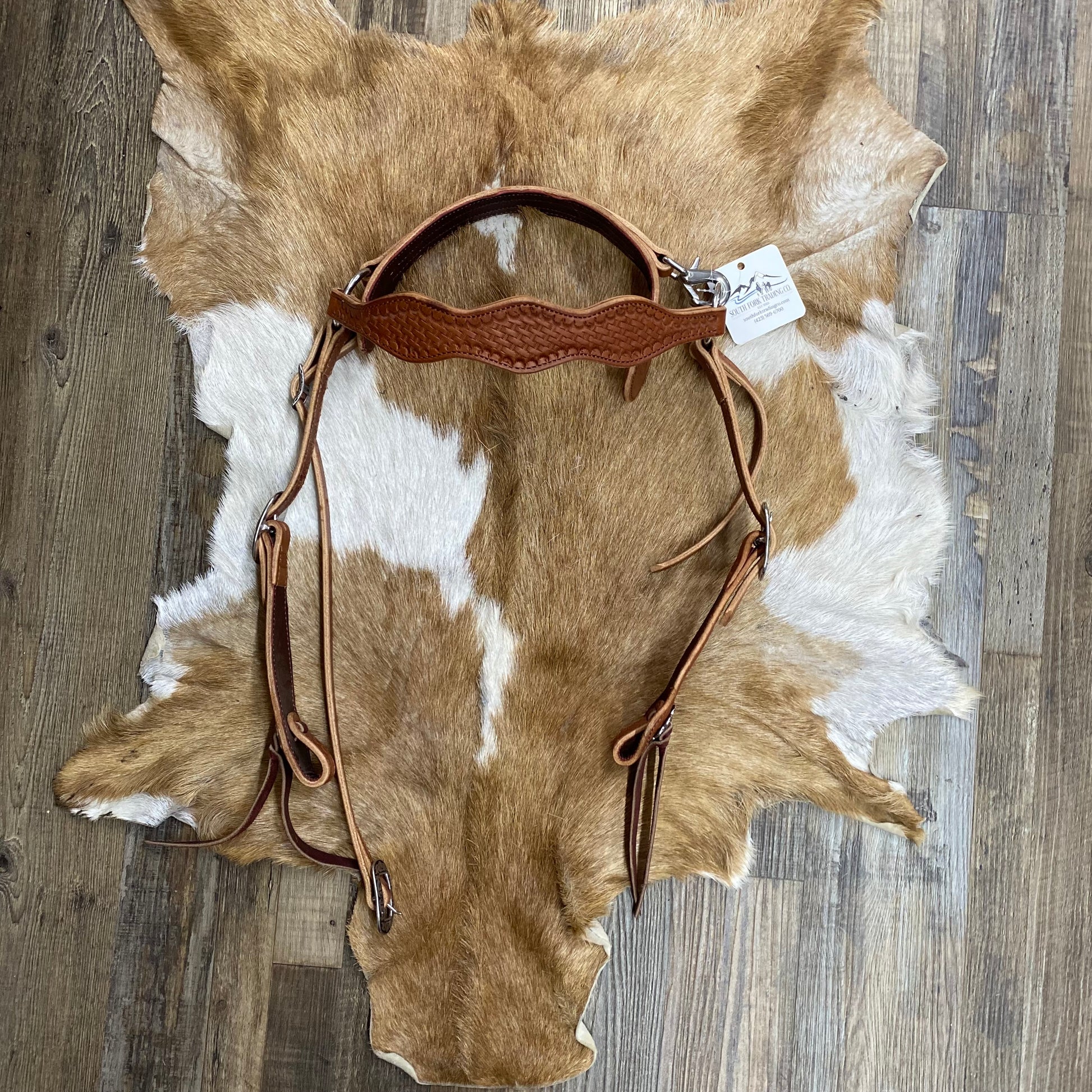 Leather Tooled Basketweave Mule Headstall - Brown
