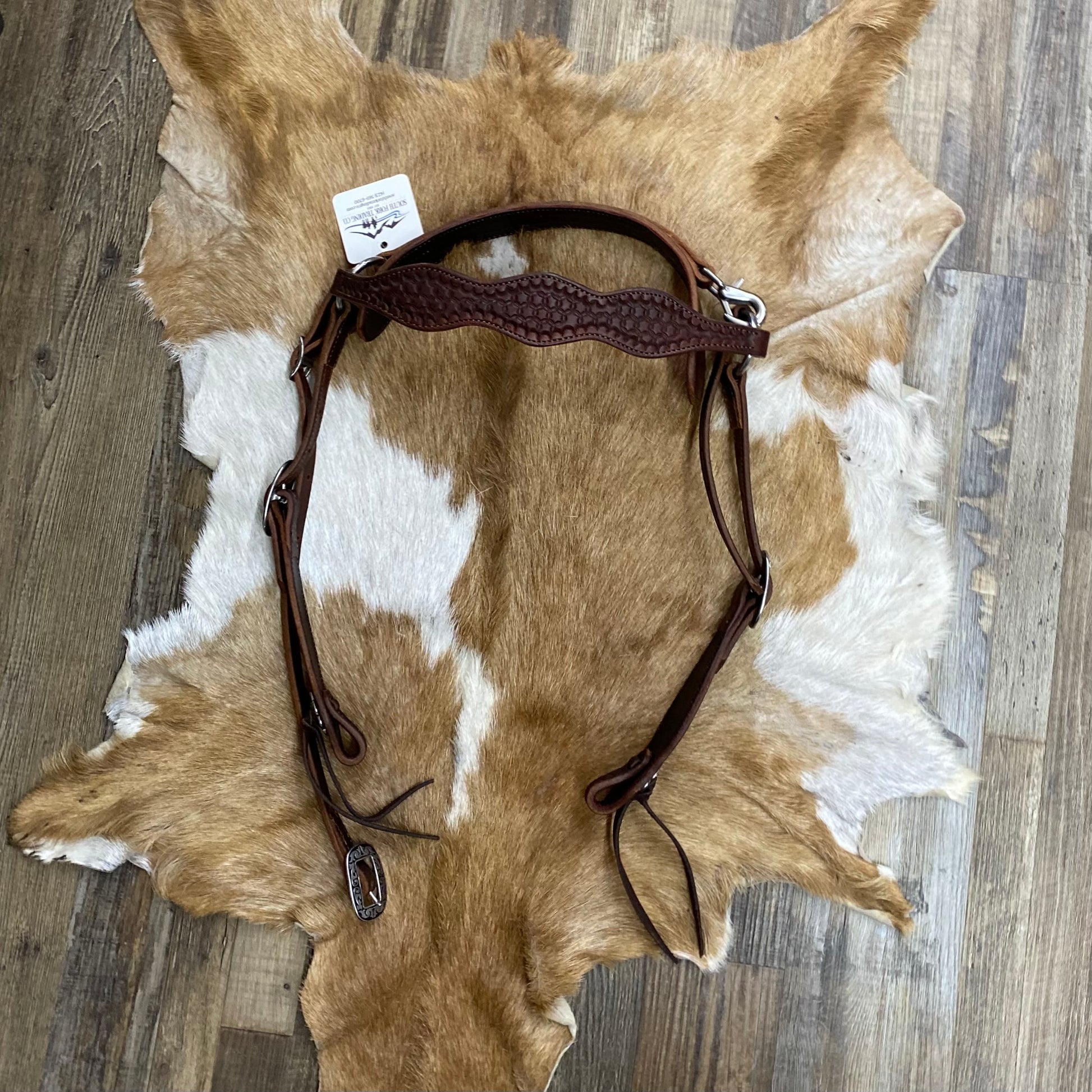 Leather Tooled Honeycomb Designs Mule Headstall - Dark Brown
