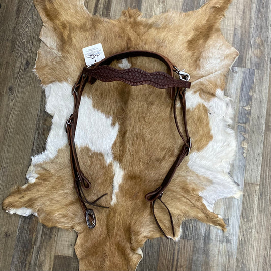 Leather Tooled Honeycomb Designs Mule Headstall - Dark Brown