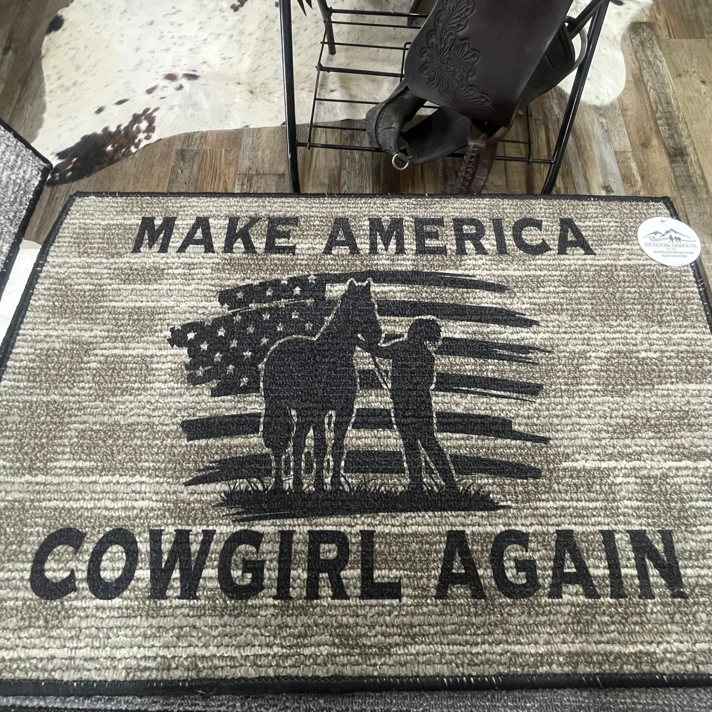 Make America Cowgirl Again Door Mat Rug 27” Long x 18” Wide Amish Crafted