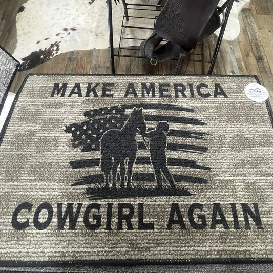 Make America Cowgirl Again Door Mat Rug 27” Long x 18” Wide Amish Crafted