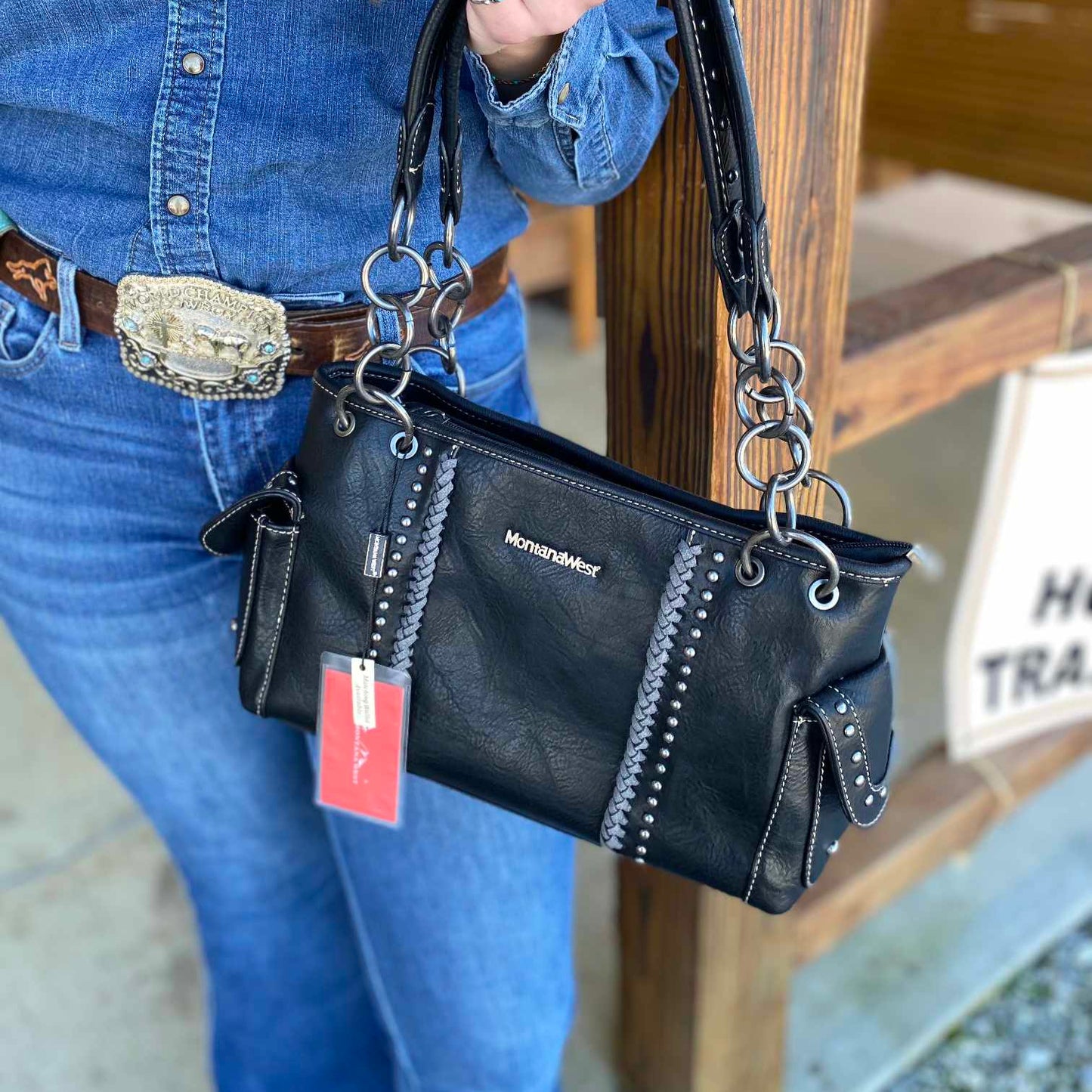Montana West Leather Concealed Carry Handle Bag Black