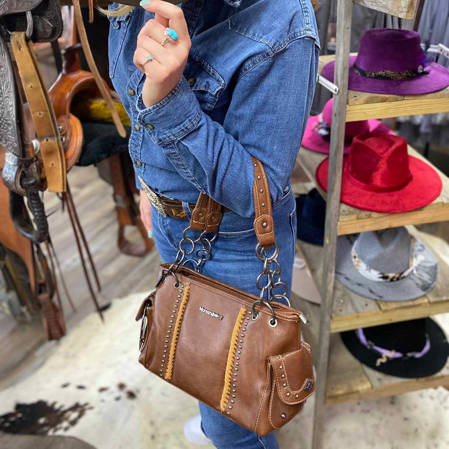 Montana West Leather Concealed Carry Handle Bag Brown