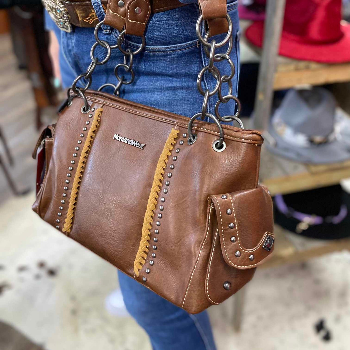 Montana West Leather Concealed Carry Handle Bag Brown