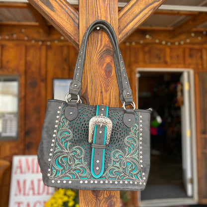Montana West Gray & Turquoise Bling Buckle Conceal Carry Bag ON SALE