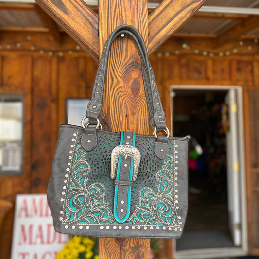 Montana West Gray & Turquoise Bling Buckle Conceal Carry Bag ON SALE