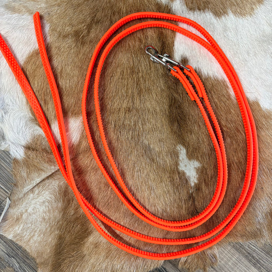 NEON ORANGE Amish Crafted Rubber Sure Grip Sticky Split Reins GRIPPY REINS